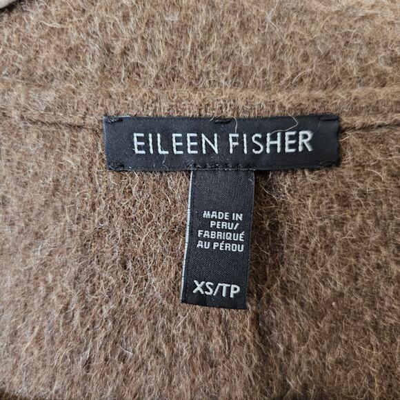 Eileen Fisher Brown Alpaca Wool Silk Blend Oversize Shawl Collar Coat  Sz XS - Picture 7 of 16